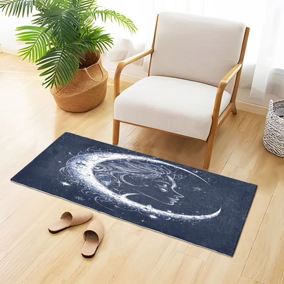 Celestial Moon Star Beautiful Side Face Plush Carpet Non Slip Runner Rug Absorbent Bath Mat 39" x 20"