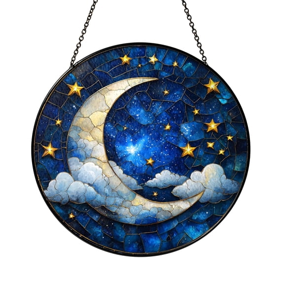 Celestial Moon Star Stained Glass Suncatcher Night Sky Window Hanging Mystical Home Decoration