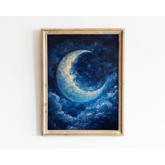 Celestial Moon Starry Night Sky Vintage Art, Unframed Paper Poster 8x10in