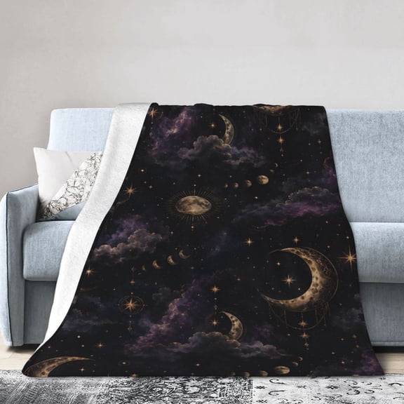 Celestial Moon Stars Blanket Gift Throw Blanket Gift for Women Gothic Cloudy Night Sky Home Decor 50x40