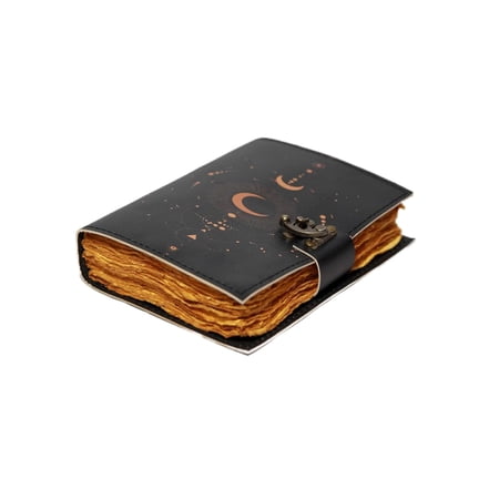 Celestial Moon & Stars Leather Journal – Handmade Vintage Lock Diary, 7x5 Inch with 200 Blank Antique Pages price history and forecast - BIG FAME