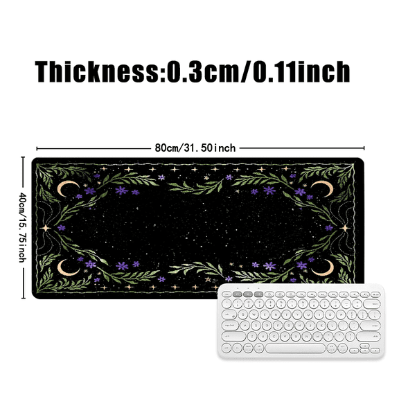 Celestial Moon and Star Mouse Pad 31.5 x 11.82 inches Rubber Desk Mat with Leaf Border for Office and Home Use