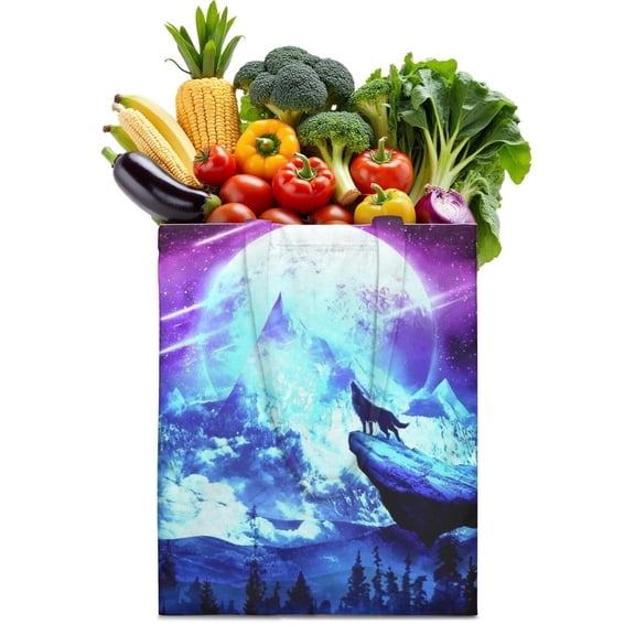 Celestial Moon and Stars Canvas Tote Bag – Cute Space and Galaxy Theme Reusable Tote