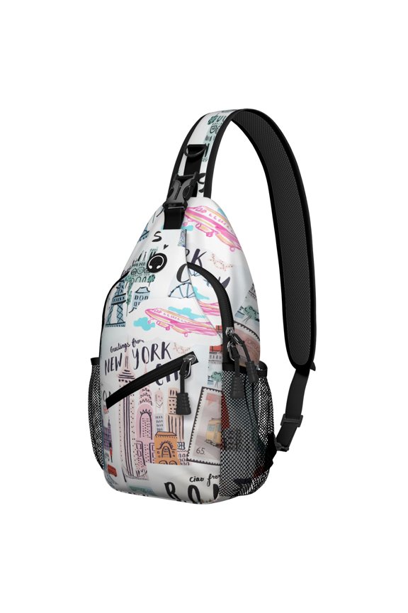 Celestial Moon and Stars Sling Backpack, Galaxy Aesthetic Design, Spacecraft and Alien Themed Crossbody Bag for Space Geeks