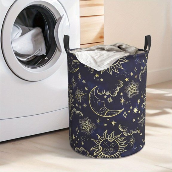 Celestial Moon and Sun Laundry Hamper Portable Storage Hamper with Sturdy Handle， Oxford Cloth， Easy to Store and Collapsible Design， Laundry Baskets
