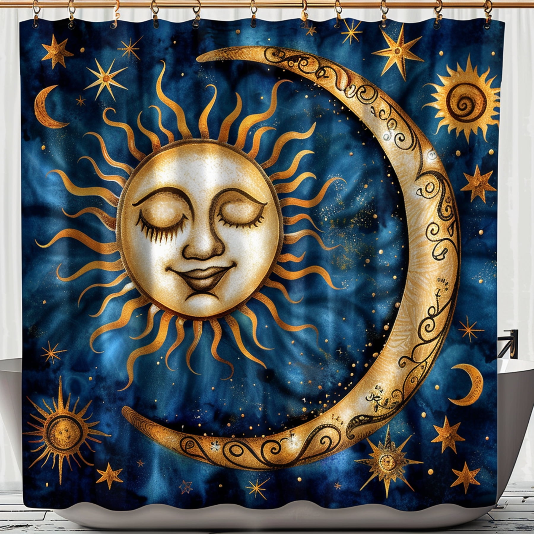 Celestial Moon and Sun Shower Curtain Ethereal Bathroom Decor with