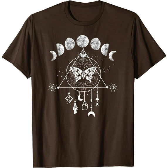 Celestial Moon phase Moth Crystals Stars Vintage Unisex T-Shirt for Men Women Kids Toddler,Dark Chocolate Color,Size XL