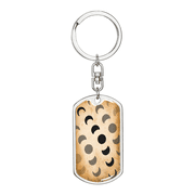 Celestial Moonstars Dog Tag Keychain Stainless Steel Silver Tone or Gold Tone