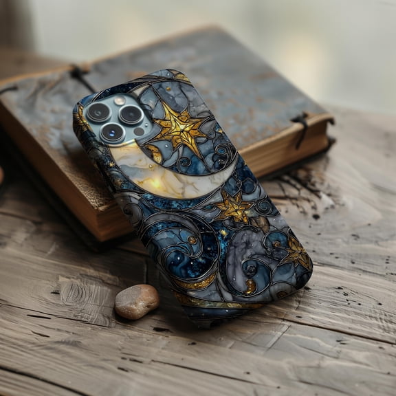 Celestial Mosaic Phone Case Moon Stars Print Xmas Gift Protective Cover Fits iPhone Samsung Galaxy Pixel