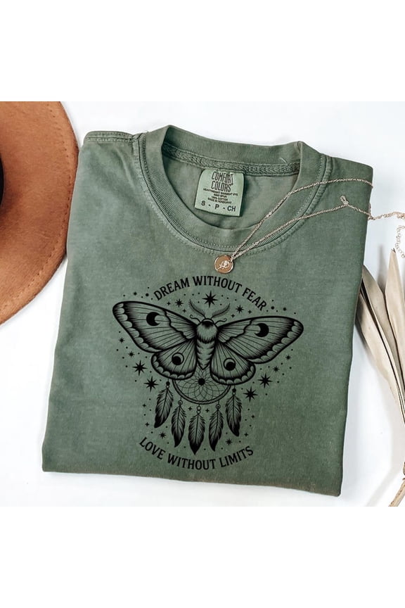Celestial Moth Boho Shirt Dreamcatcher Moon Graphic Tee Spiritual Gothic Aesthetic Design Comfort Colors Unisex Cotton T-Shirt, Size S-3XL