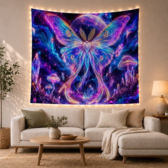 Celestial Moth in Cosmic Nebula, Ethereal Mystical Fantasy Decor for Space Lovers, Galaxy Wall Art, Birthday Gift Tapestry Wall Hanging for Bedroom, Living Room and Dorm