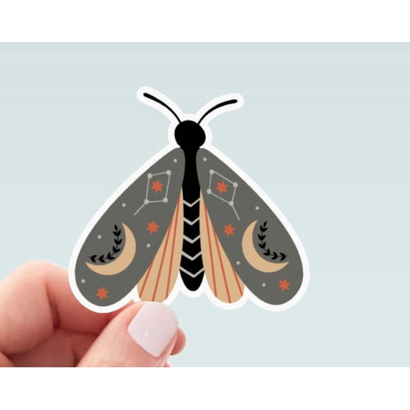 Celestial Moth Moon Witchy Crystals Sticker
