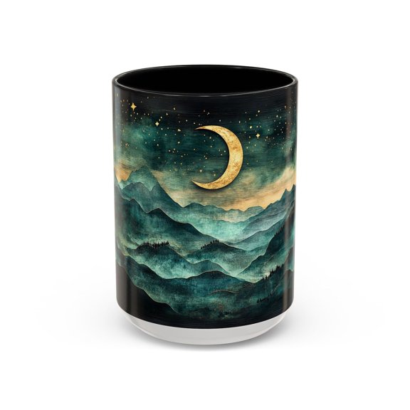 Celestial Mountain Mug: Crescent Moon Night Sky Coffee Cup