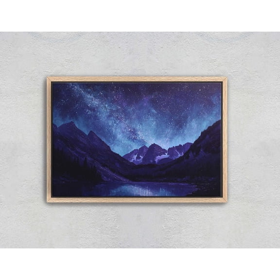 Celestial Mountain Peaks Purple Galaxy Night Sky Wall Decor Unframed Paper Print