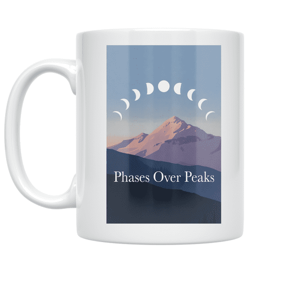 Celestial Mountain Range with Moon Phases - Nature Lover - 11 oz Ceramic Coffee Mug