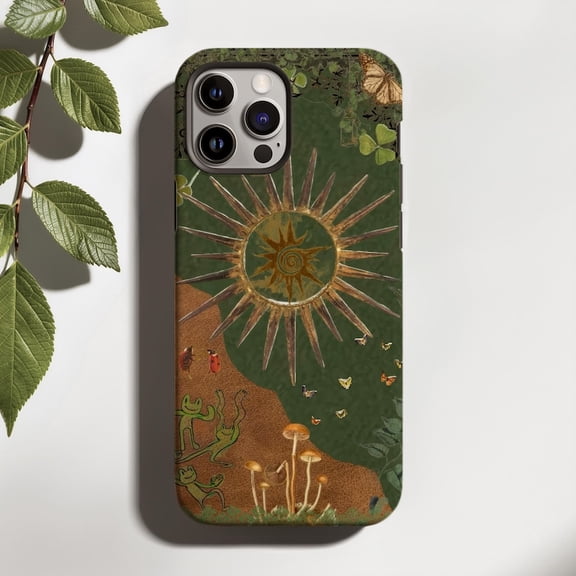 Celestial Nature Tough Phone Case, Frog and Insect Pattern Protective Matte Cover Compatible with iPhone 12 Pro
