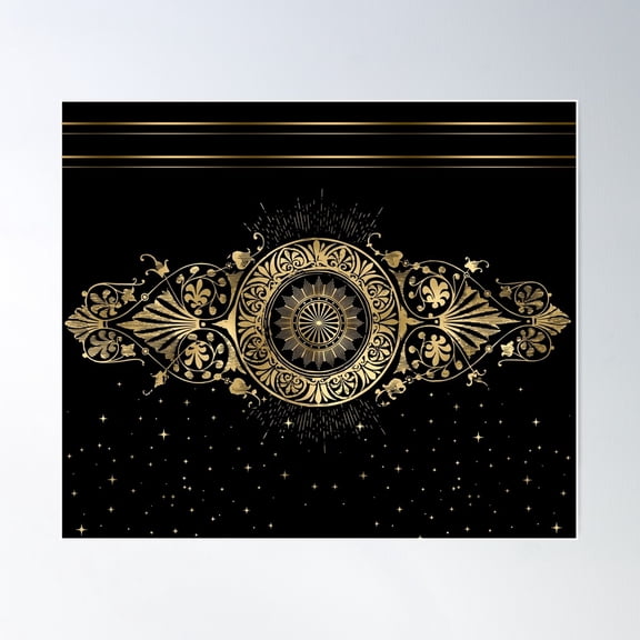 Celestial Night Gold Design On Black Background Poster Wall Art, Modern Wall Decor For Living Room Bedroom, 16x24 UNFRAMED