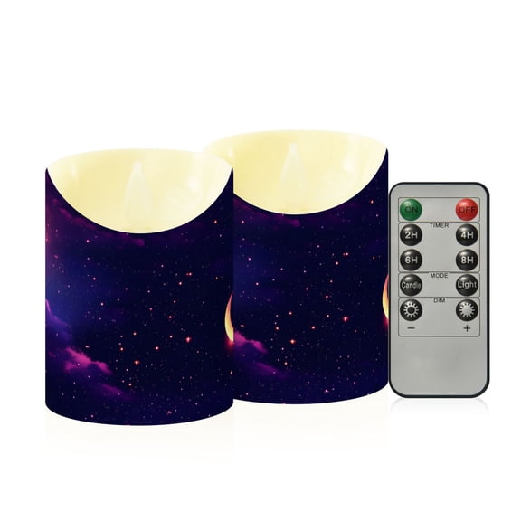Celestial Night Sky Flameless Candles 2 PCS with Remote Realistic Moving Flame LED Tapered Pillar Set for Home Decor
