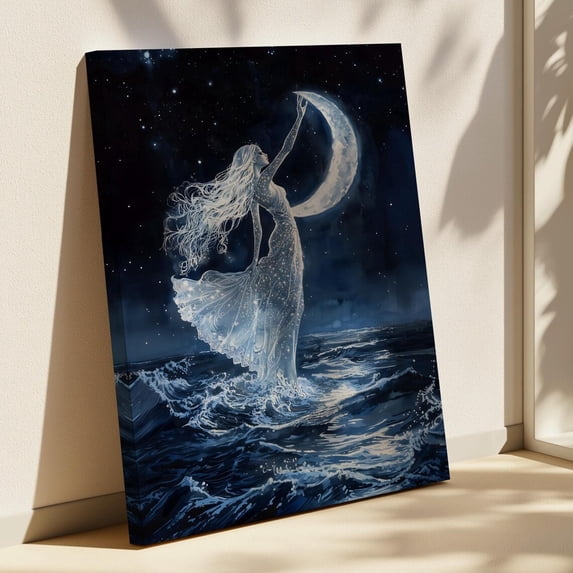 Celestial Ocean Goddess Wall Art Print, Moonlight Maiden, Dreamy ...