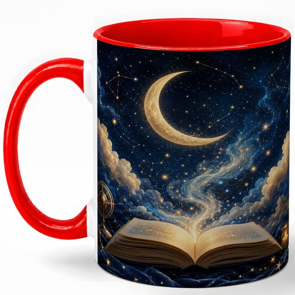 Celestial Open Book 11oz Ceramic Mug, Moon and Stars Coffee Cup