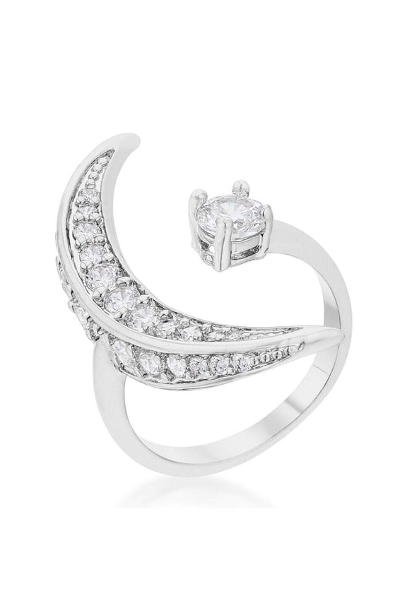 Celestial Open Cuff Ring Half Moon Ring 1.8 Ct Round Diamond 14K White Gold Over