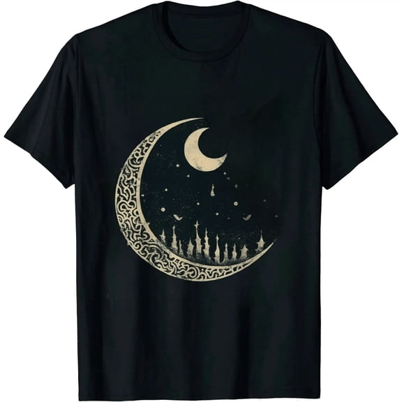 Celestial Ornate Crescent Moon Starry Night Unisex Short Sleeve Graphic Tee