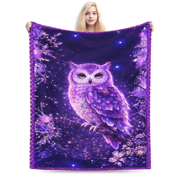 Celestial Owl Art Blanket Galaxy Night Decor Purple Fantasy Wildlife Soft Cozy Throw Blanket for Couch Bed Bedroom Christmas Gift 80x60