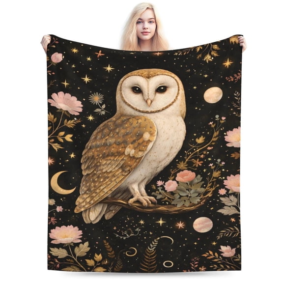 Celestial Owl Blanket, Halloween Mystic Night Art Soft Cozy Plush Flannel Blanket for Sofa Couch Bed Living Room Decor 80x60