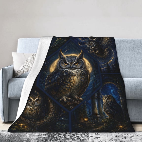 Celestial Owl Moon Blanket Gift Throw Blanket Gift for Owl Lovers Fantasy Night Forest Home Decor 60x50