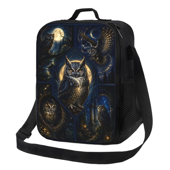 Celestial Owl Moon Lunch Bag Insulated Thermal Lunch Box with Shoulder Strap & Handle for Women and Men
