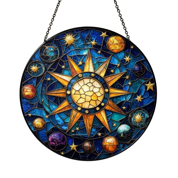 Celestial Pattern Stained Glass Window Panel – Decorative Window Accent