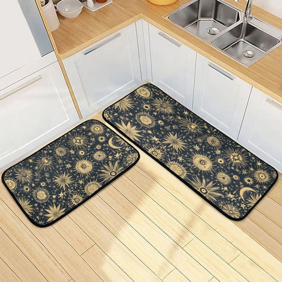 Celestial Patterns 2 Piece Non Slip Kitchen Mat Set with Soft Memory Foam Padding