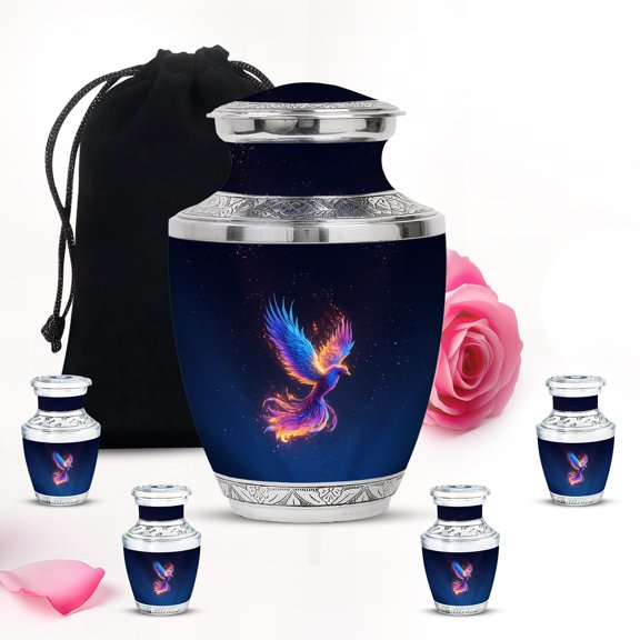 Celestial Phoenix Large Urns For Human Ashes Adult Female - Mini Burial Urn For Ashes Adult Male - Unique Urn For Funeral - Memorial Urns For Decorative - 10Inch And 3Inch
