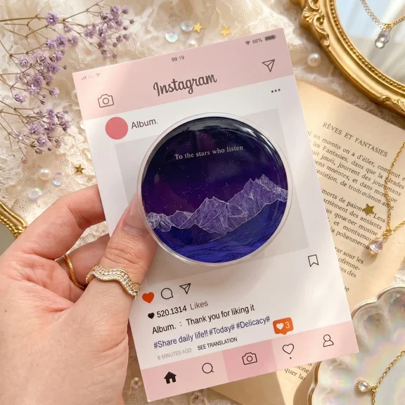 Celestial Phone Grip Stand, Purple Mountain Night Sky Phone Holder, Aesthetic Accessories