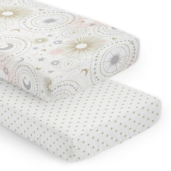 Sweet Jojo Designs Celestial Blush Pink Gold White Fitted Crib Sheets 2 Piece Set