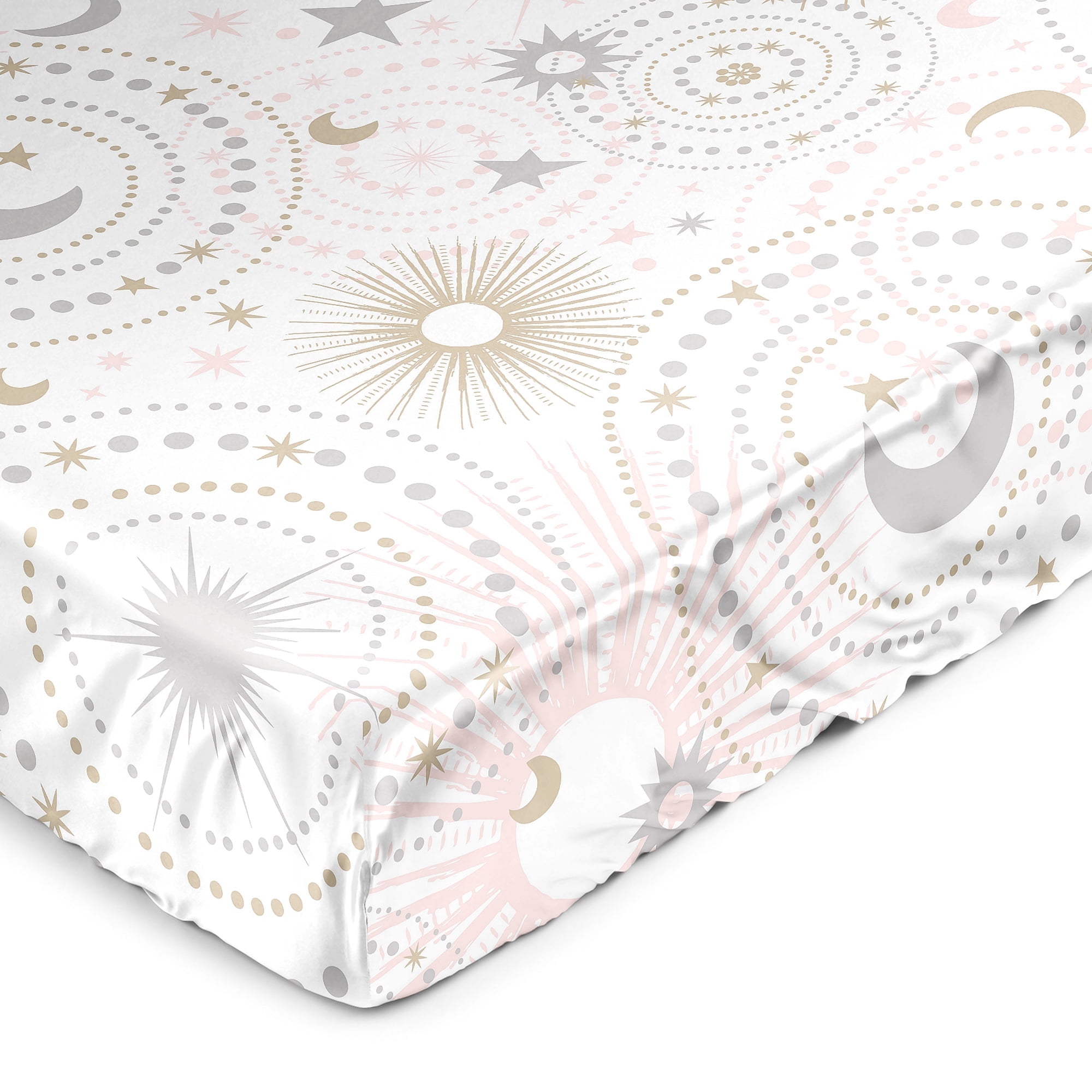 Sweet Jojo Designs Celestial Pink Gold and Grey Satin Fitted Crib Sheet