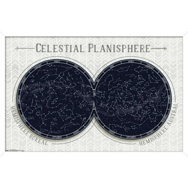 Celestial Planisphere Wall Poster, 14.725" x 22.375", Framed