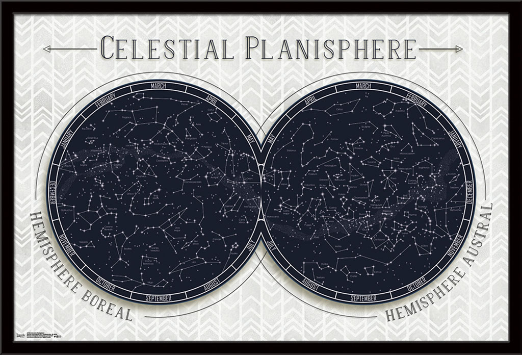 Celestial Planisphere Wall Poster, 22.375" x 34", Framed