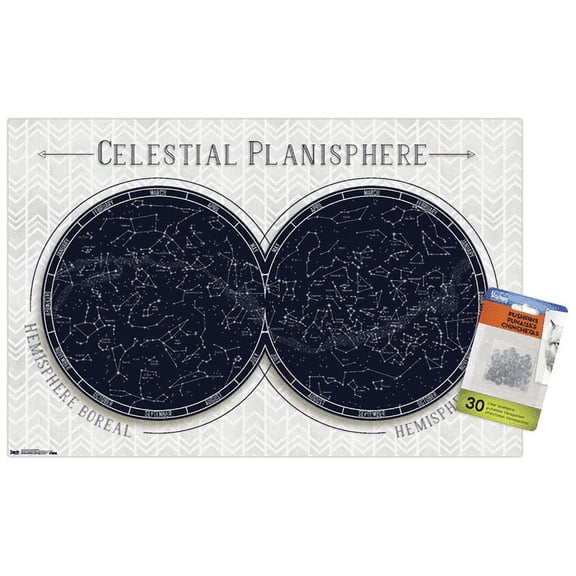 Celestial Planisphere Wall Poster with Push Pins, 14.725" x 22.375"