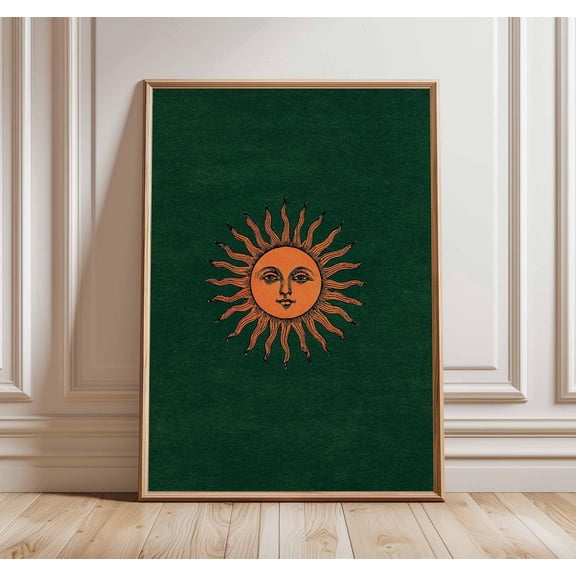 Celestial Poster Retro Sun Wall Art Sun Face Print Mystical Boho Decor Cosmic Sun Artwork