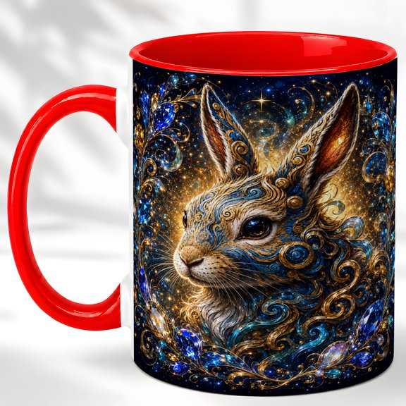 Celestial Rabbit Coffee Mug, Fantasy Animal Mug, Ceramic 11 oz