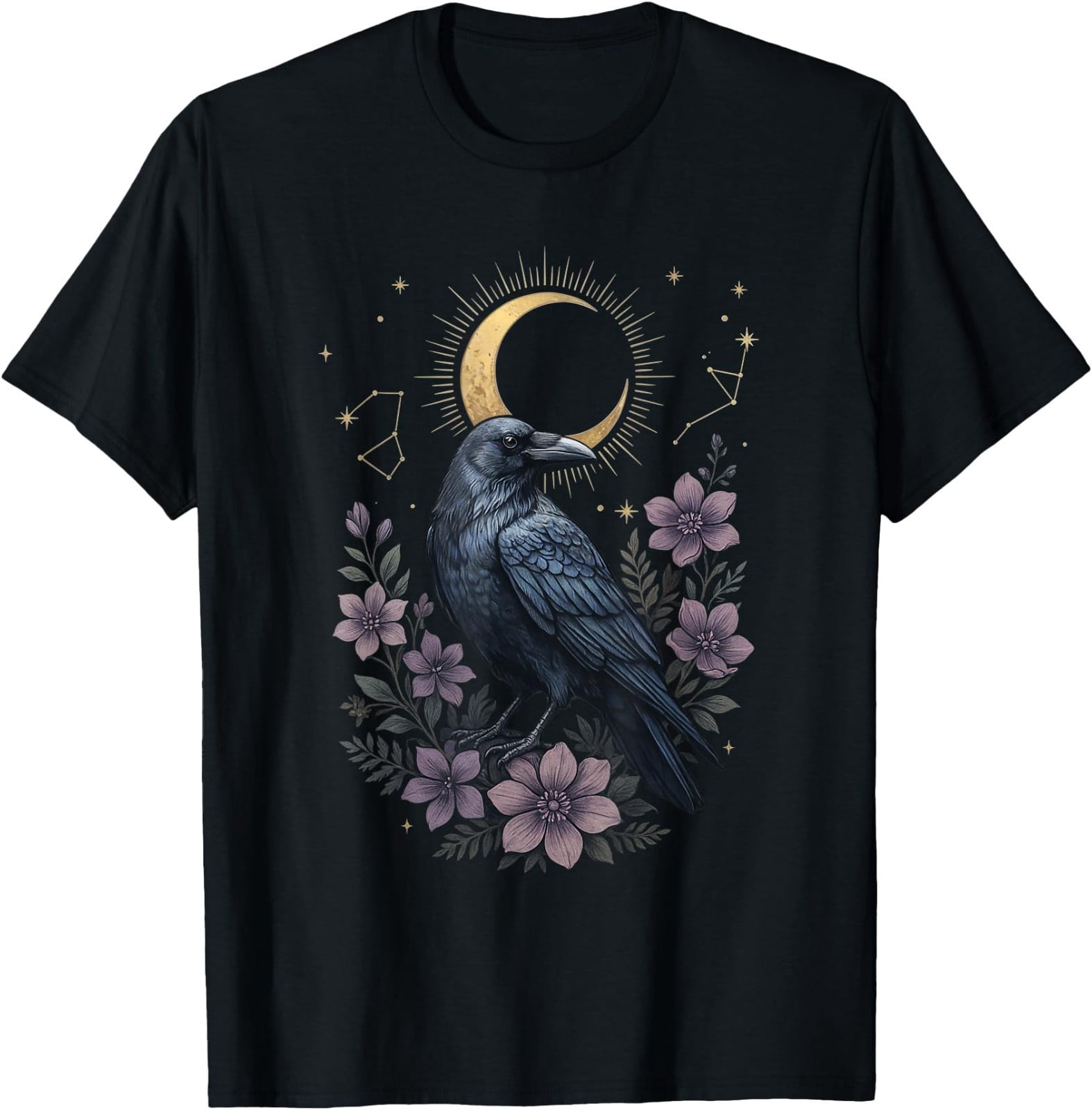 Celestial Raven Moon Botanical Goblincore Nature Witchcore T-Shirt ...