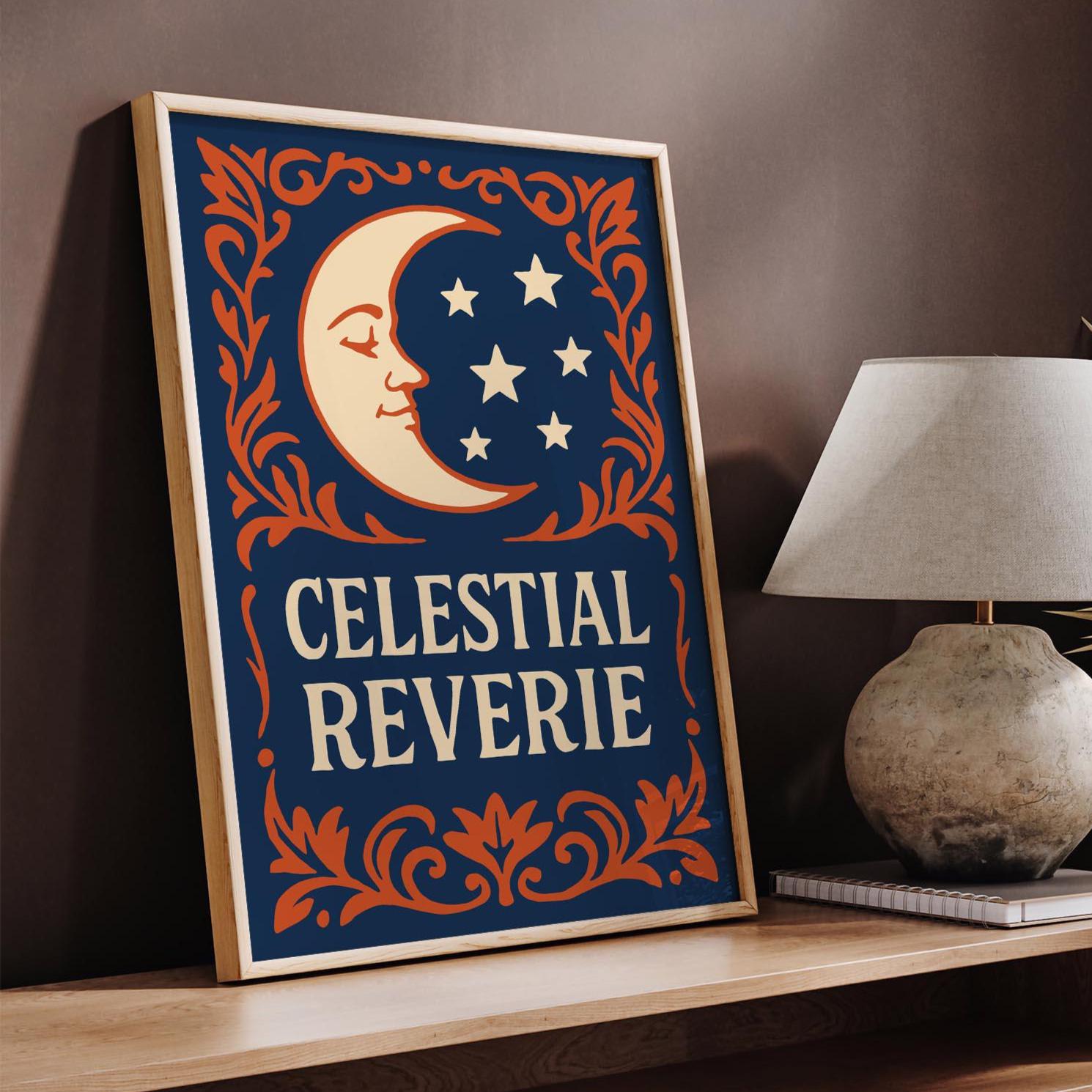 Moon Reverie Celestial Reverie Moon Poster, Mystical Night Sky Print UNFRAMED Poster ...