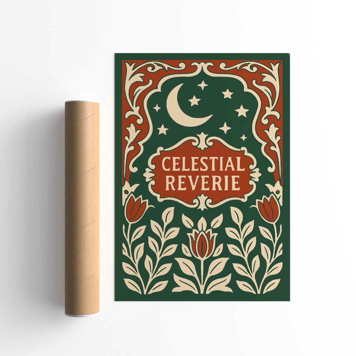 Celestial Reverie Poster Vintage Style Moon Stars Rococo Floral ...
