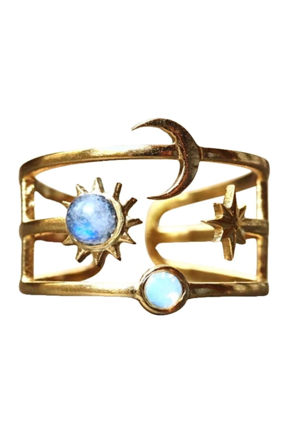 Celestial Ring With Sun Moon And Ring Gold Opal Jewelry Celestial Body Ring Gift Birthday Present For Ladies One Size