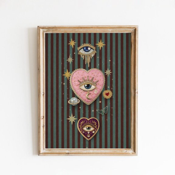 Celestial Sacred Heart Mystic Eye Striped Graphic Poster Unframed Paper Print