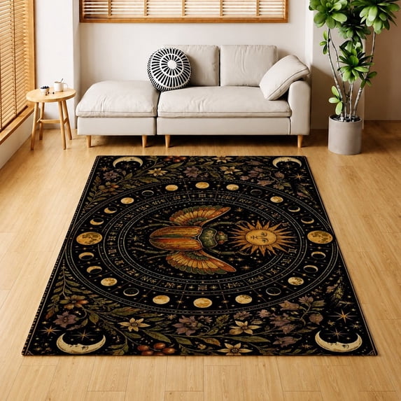 Celestial Scarab Art Velvet Area Rug,Thin Low Pile Indoor Carpet for ...