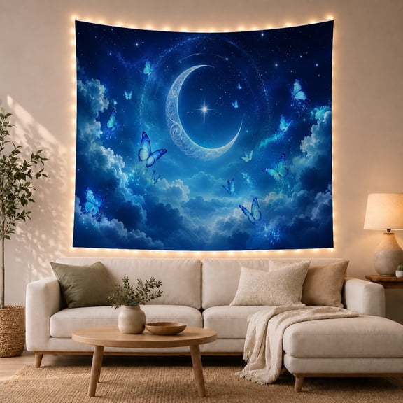 Celestial Scene with Luminous Moon and Clouds Dreamy Celestial for Space Lovers Whimsical Art Decor Housewarming Gift Tapestry Wall Hanging for Bedroom and Living Room