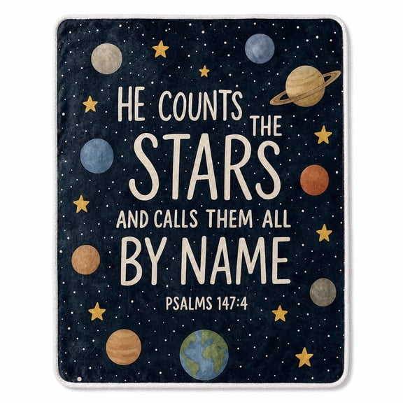Celestial Scripture Sherpa Blanket, Star and Planet Throw, Polyester Fleece, Multisize
