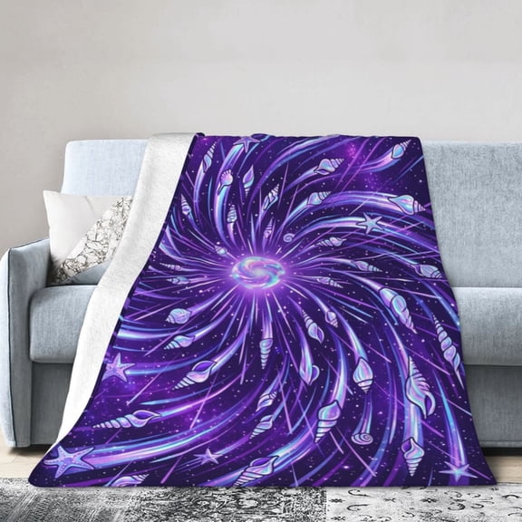 Celestial Seashell Galaxy Throw Blanket, Mystic Nebula Cosmic Shells Fleece Blanket, Purple Starry Night Ocean Art Throw for Couch Bed 50x40